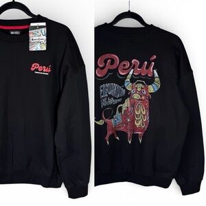 NEW Mundo Comics Peru Torito De Pucara Large Sweatshirt Pullover Black NWT
